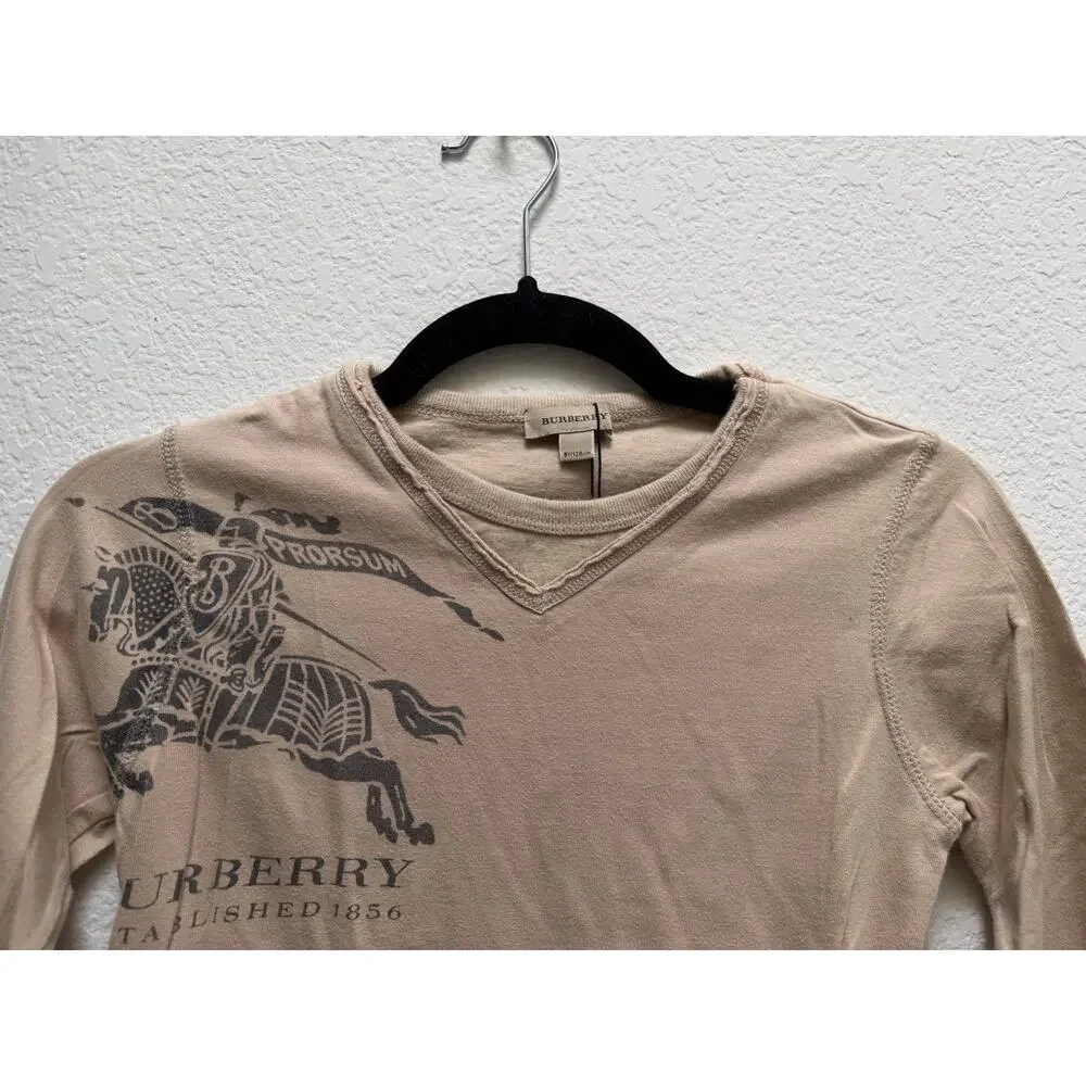 Burberry Kids Knight Logo Long Sleeve T-Shirt Boys Size 8Y Tan Luxury Old Money - Picture 7 of 16